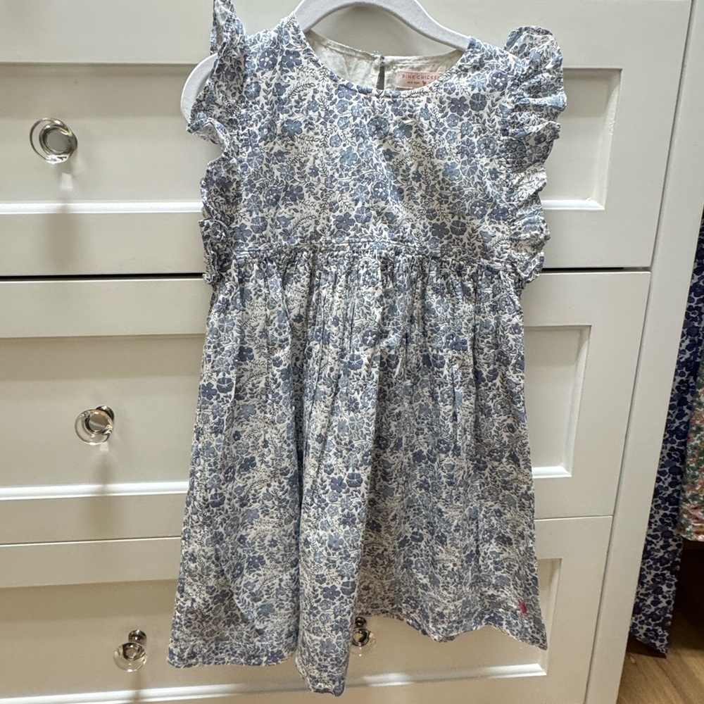 Pink Chicken Blue Floral Kids Dress